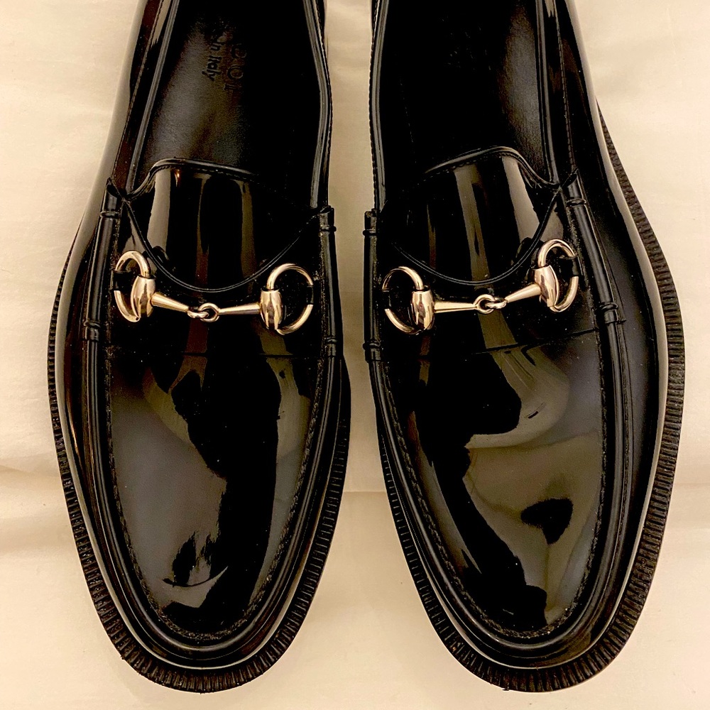 Gucci waterproof loafers - gloss black synthetic upper/rubber sole.  Size 10 D.